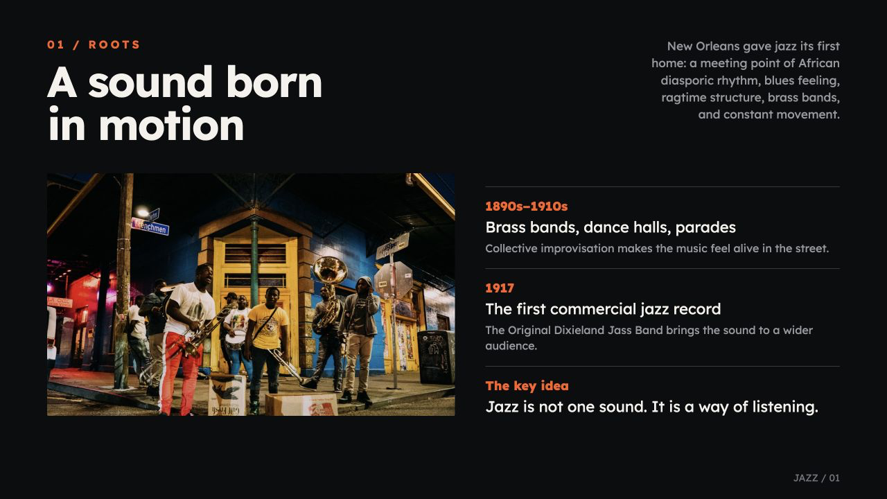 Jazz: A History of Reinvention, slide 2: A sound born in motion