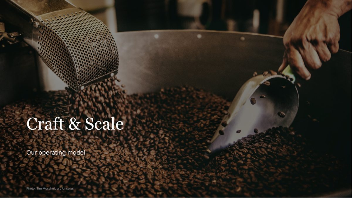 A title slide over a photograph of a coffee roastery
